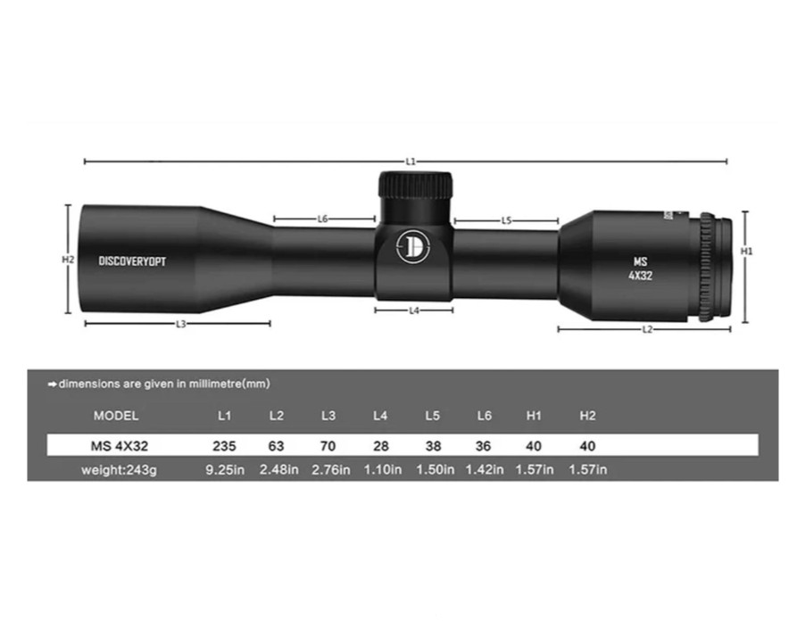 Приціл оптичний Discovery Optics MS 4x32 (25,4 мм, без підсвічування) Фото 3